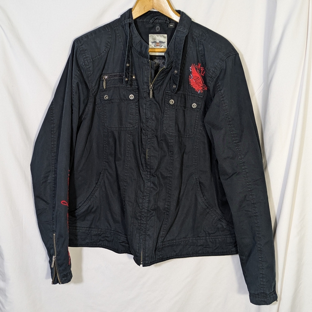 Harley-Davidson‎ Black/Red Jacket, Moto, Bikercore, Cotton, 2XL --- Flawed